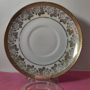 Limoge saucer made in Bavaria with gold embossed roses and leaves and vines. DP